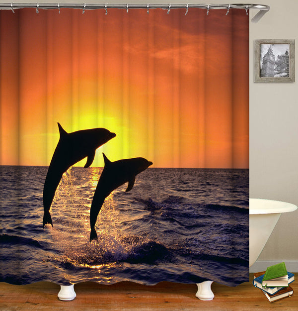 Ocean Design Shower Curtain, Dolphin, Waterproof Fabric, Bathroom Curtain, Shower Curtains, Main Decoration, Bath Screens