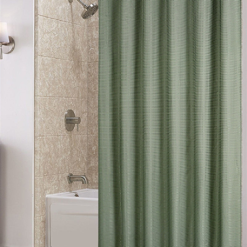 Plain Waffle Polyester Shower Curtain - Water-Repellent Fabric, Washable Anti-Mould Shower Curtain with Waffle Pattern