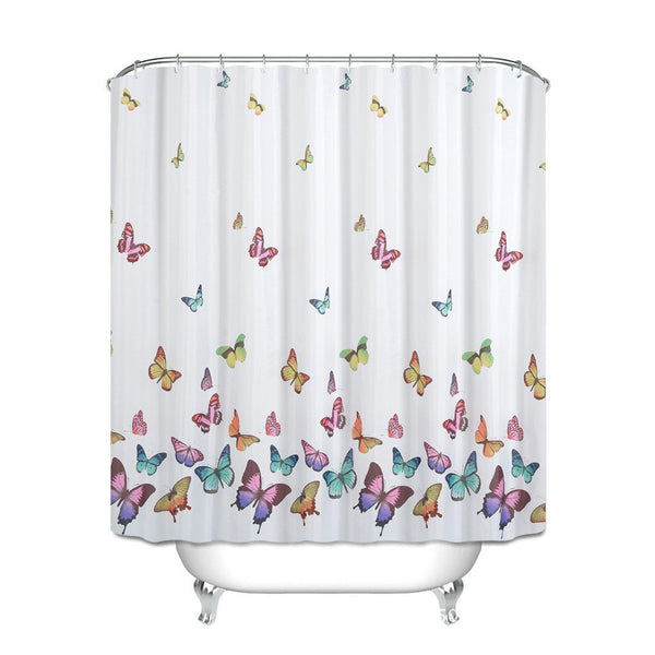Colorful Butterfly Polyester Waterproof Printing Shower Curtain Home Bathroom Curtain Shower Partition Curtain With 12C Ring Set