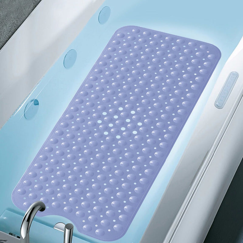 Power Grip Extra Long Bath Tub & Shower Mat, Wet Floor Non-Slip for Elderly & Kids Bathroom, 30% Longer Bathtub Mats, 200 Suction Cups, Drain Holes, Machine Wash, Blue