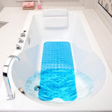 Power Grip Extra Long Bath Tub & Shower Mat, Wet Floor Non-Slip for Elderly & Kids Bathroom, 30% Longer Bathtub Mats, 200 Suction Cups, Drain Holes, Machine Wash, Blue