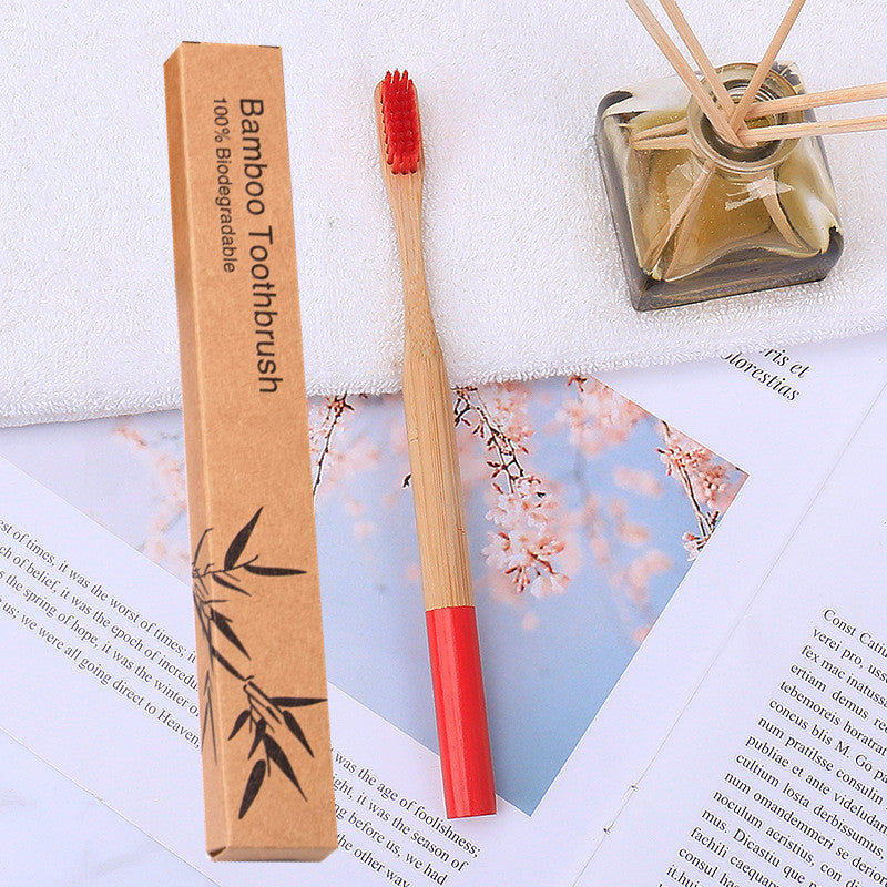 Natural bamboo handle round bamboo toothbrush