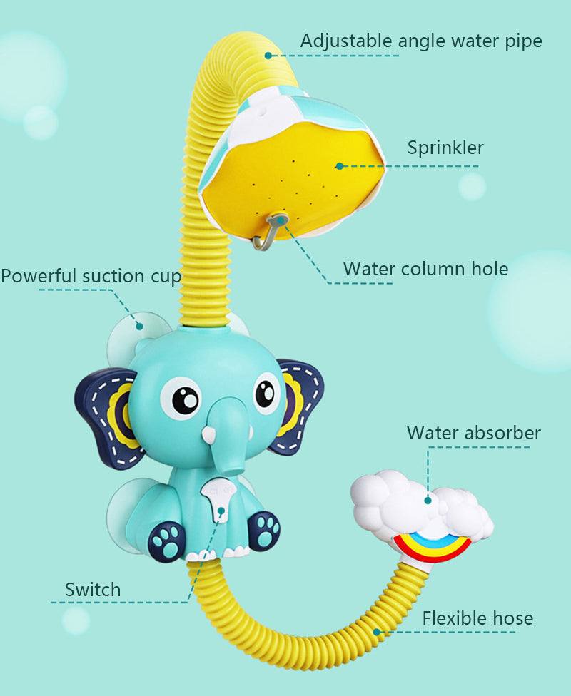 Baby Bath Shower Head - Elephant Water Pump with Trunk Spout Rinser - Control Water Flow from 2 Elephant Trunk Knobs
