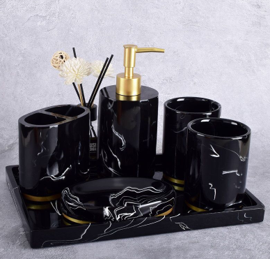 Bathroom Five Piece Suit Bathroom Supplies White Or Black Kit Toiletries Wash Set Home Ceramics Decorative Accessories