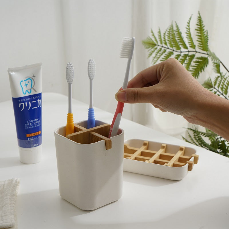 Simple Design Bamboo Fiber Bathroom Toothbrush Holder 4-compartment Toothbrush Holder